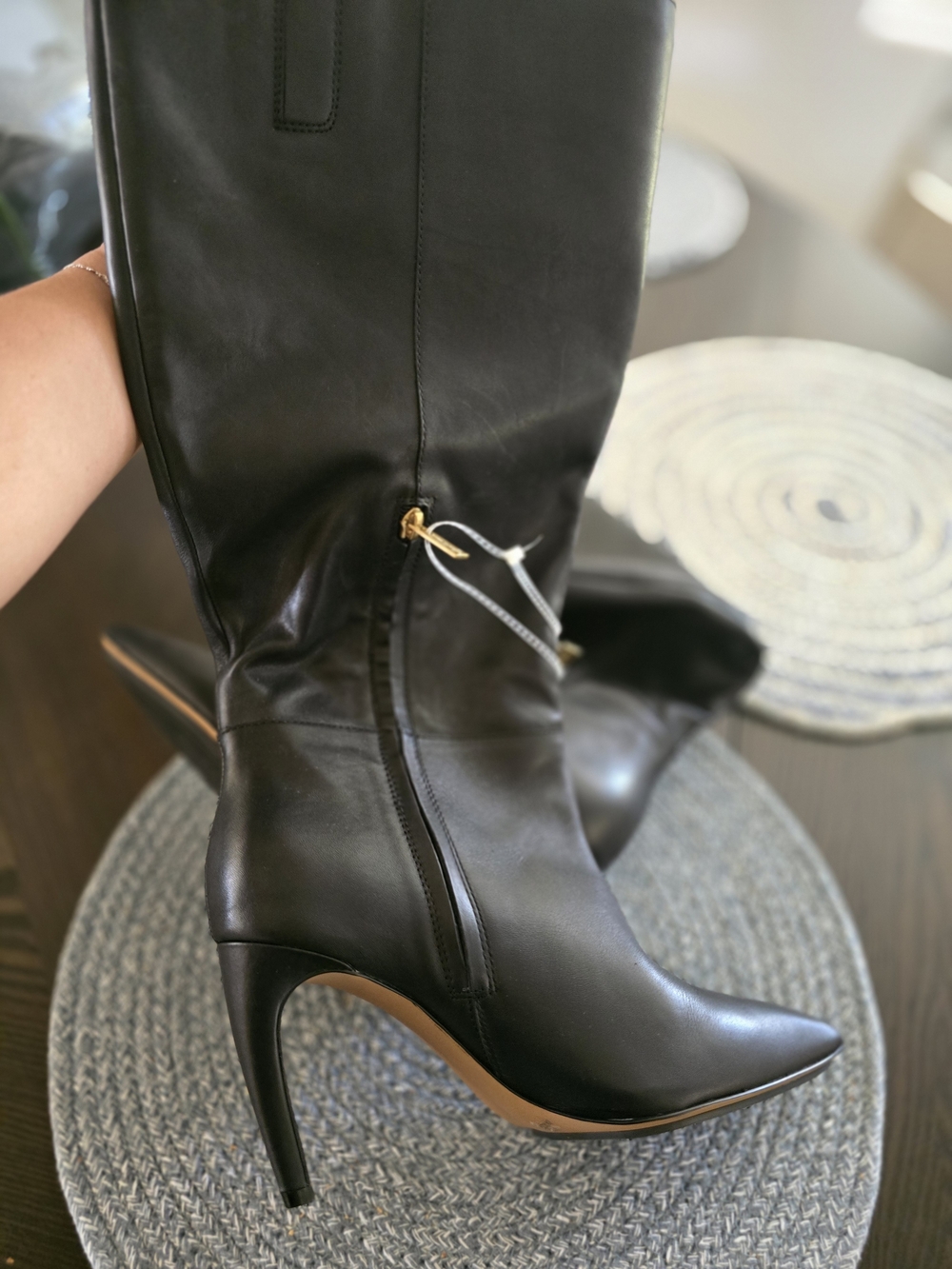 Vince Camuto Black Knee-High Pointed-Toe Stiletto Boots - Picture 3 of 11